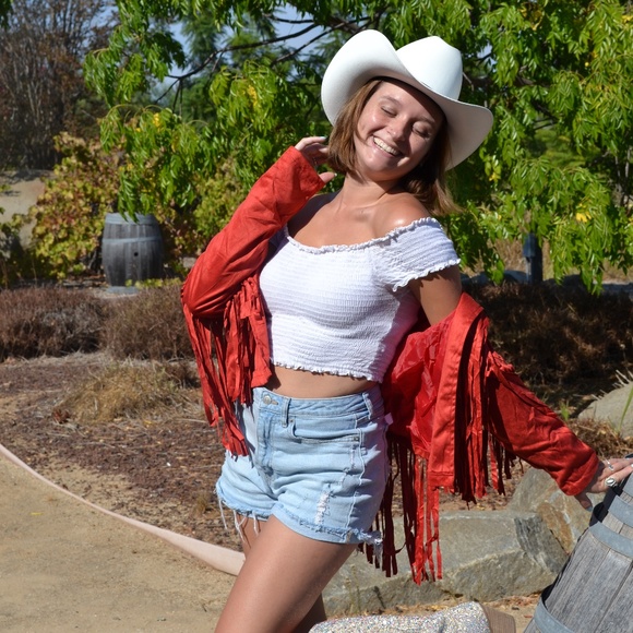 Red Suede Western Fringe Jacket, Nashville Country Concert Outfit - Picture 12 of 12
